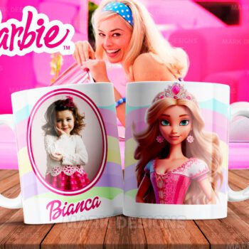 Tazas personalizable con foto y nombre de diseño de Barbie