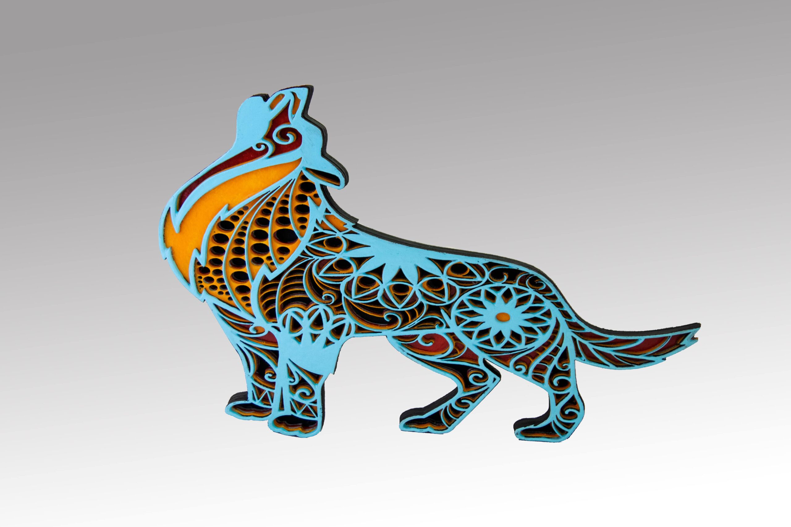 Cuadros mandala multicapa forma de Lobo