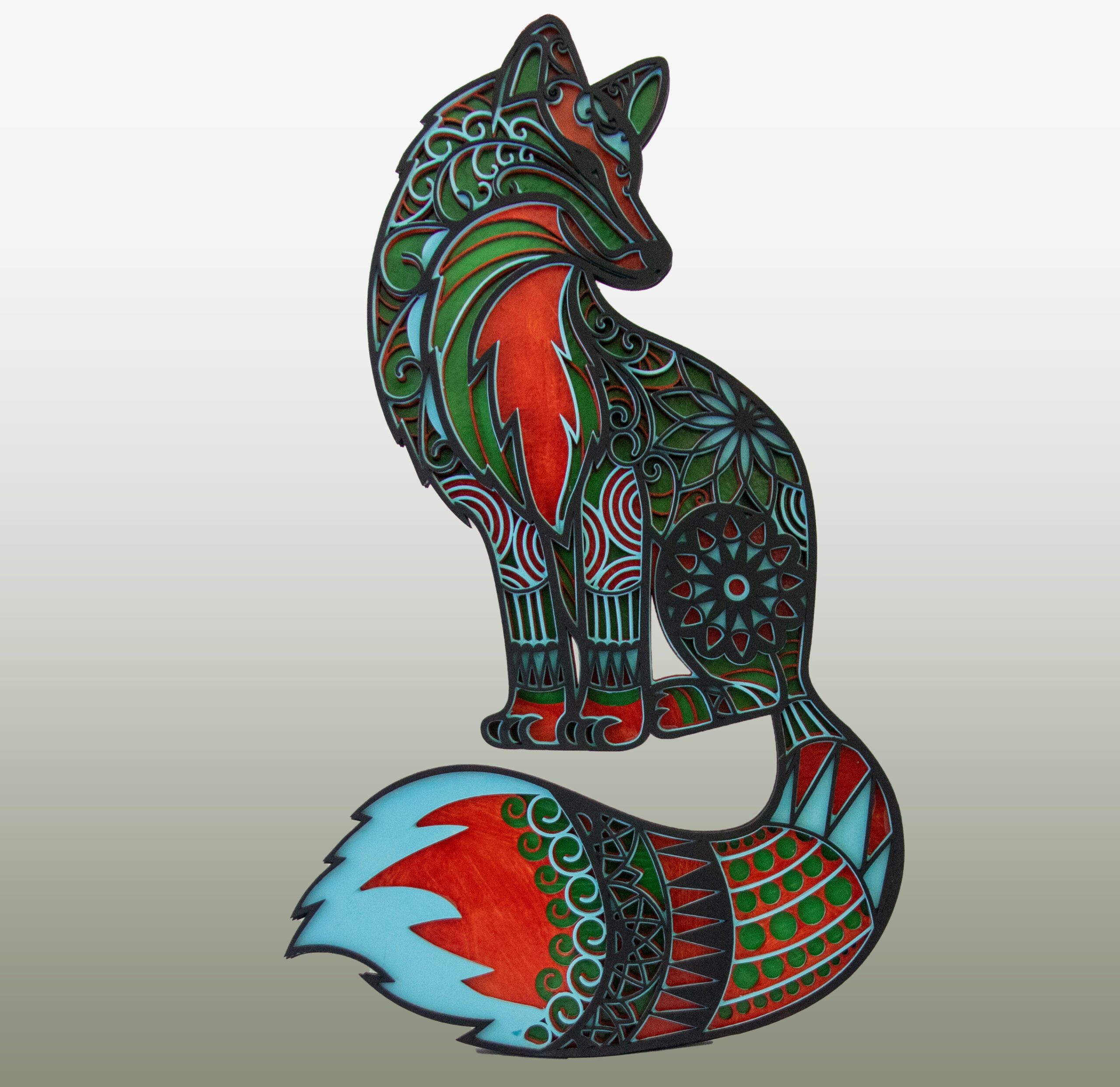 Cuadros mandala multicapa forma de zorro