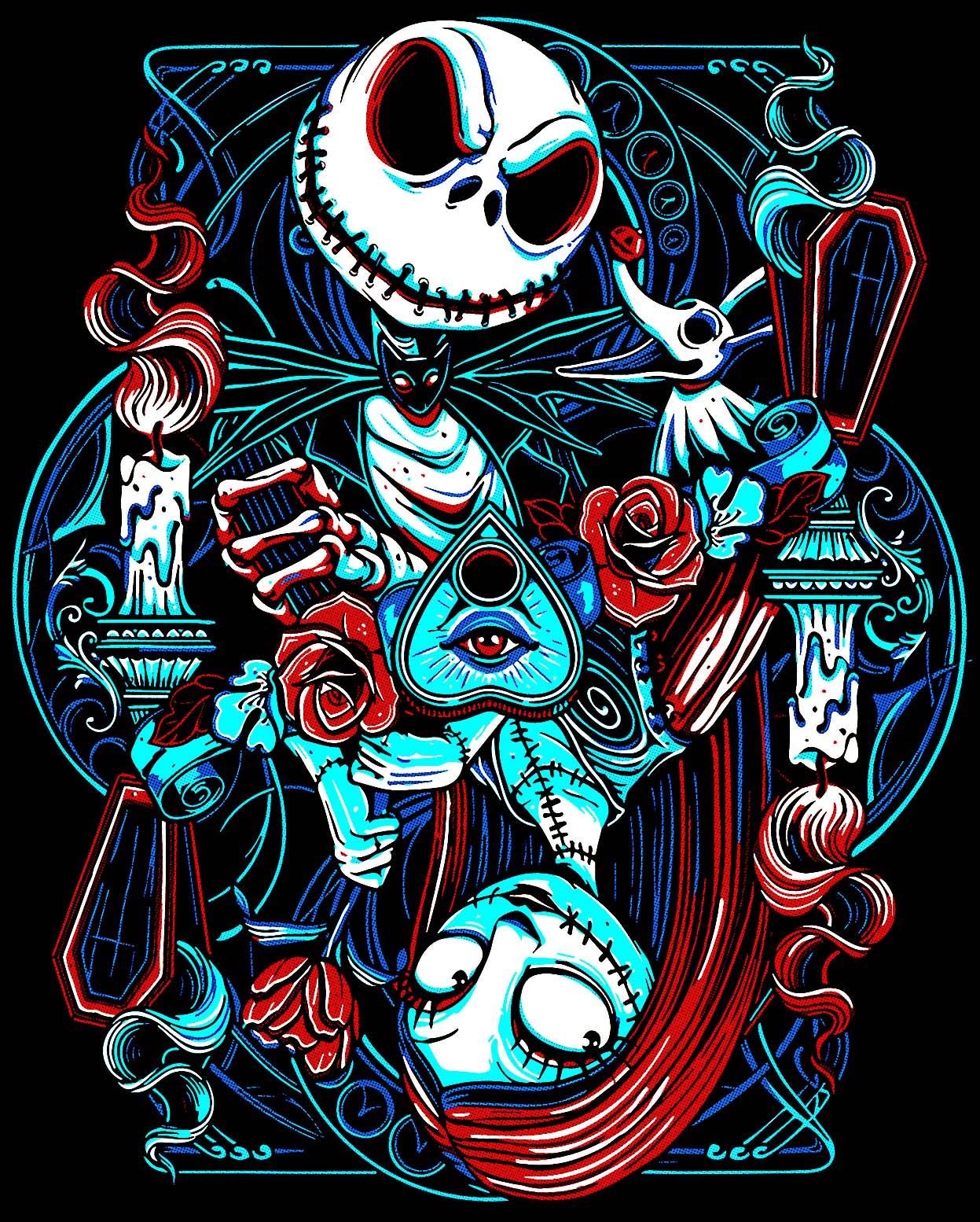 Camiseta o sudadera diseño colorido de Jack y Sally